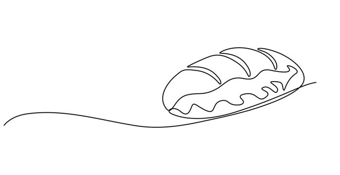 Animated self drawing of  Bread loaf single continuous one line art minimalist outline isolated vector with white background, Loaf icon line continuous drawing vector. One line Loaf icon vector