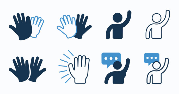 Welcome icon set, hello, hey, greeting and bye vector with hand symbol illustration on white background