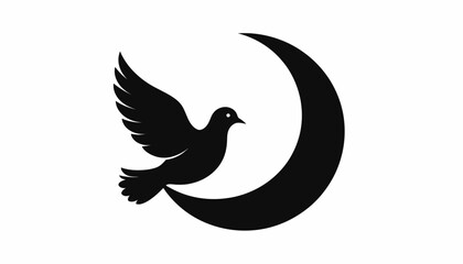 Dove and Crescent Moon Silhouette Vector Illustration for Peace.