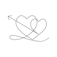 Hearts with arrow continuous line drawing for Valentine's Day