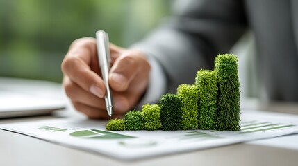 Person drawing an eco-friendly growth chart