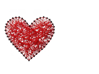 Red heart shaped wire sculpture isolated on transparent background
