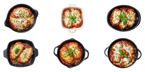 top view of homemade Parmigiana Italian dish isolated.