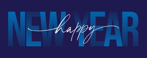 Modern elegant minimalist happy new year  bold typography text lettering banner on dark blue background for social media, e-mail banner, web, print © Rajan