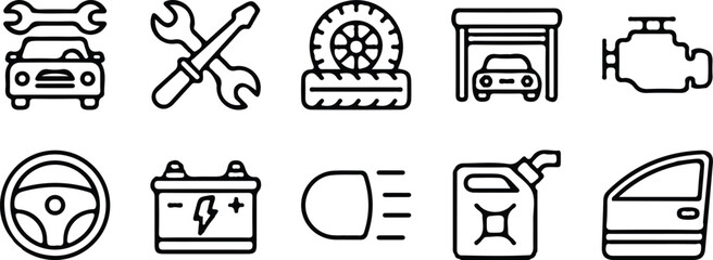 car black line editable stroke website marketing icons vector set illustration design art
