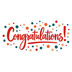 Festive congratulations message with colorful confetti on a transparent background