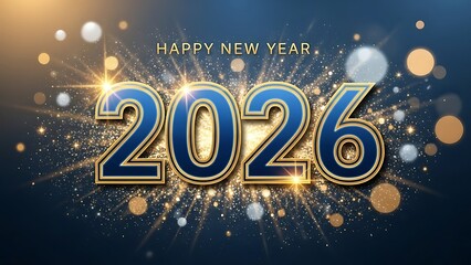 Happy new year 2026 with sparkling glitter and festive bokeh lights for a vibrant celebration