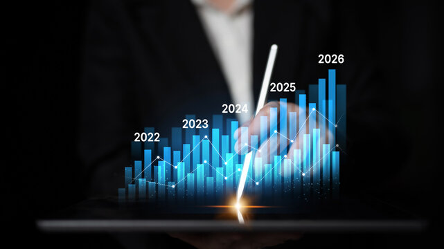 Business bar chart and line graph showing yearly business growth from 2022 to new year 2026, represent data analytics, future 2026 planning, business 2026 trend, and performance analysis 2026 Latch - Powered by Adobe