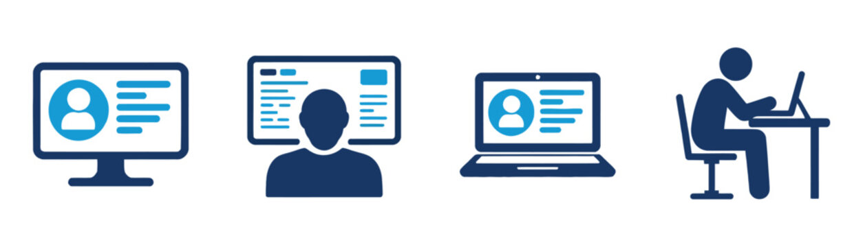 User Admin Computer Vector Icon and administrator system symbol representing account management, technical support, network security, and professional profile settings for web and app interfaces.