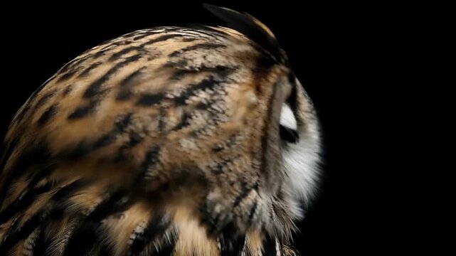 Eagle Owl on a dark background Closeup portrait Portrait of a great horned owl, Closeup portrait of a great horned owl against a dark background, showcasing its striking features and intense gaze