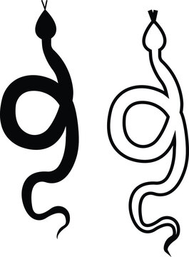 Black snake icon set in flat and line style, serpent silhouette and outline collection featuring coiled, crawling and abstract snake shapes, minimal monochrome vector graphic group