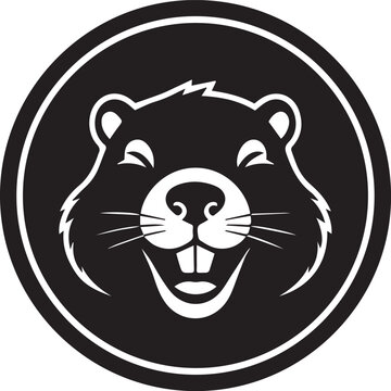 Stylized black and white illustration of a happy groundhog face