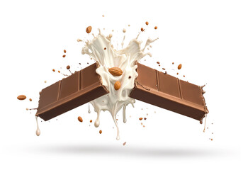 Chocolate bar cracking and splashing, no gravity, ai generated