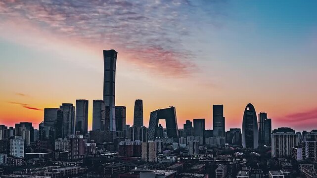 Beijing CITIC Tower and CBD Skyline at Sunset, China