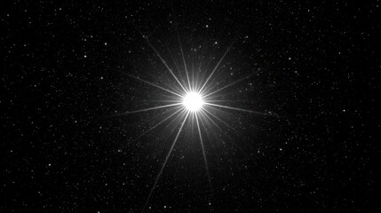 Bright shining star with diffraction spikes in the dark starry night sky