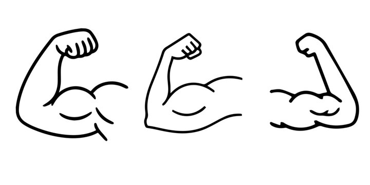Simple Vector Outline Icons of Flexing Biceps: Symbolizing Strength, Power, and Fitness Achievement