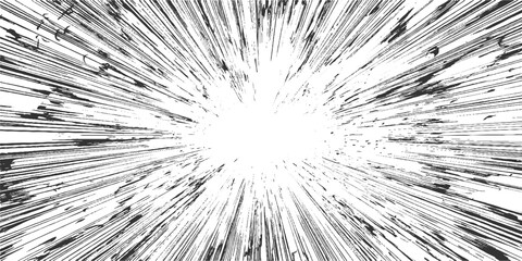 Obraz premium Black and white abstract radial lines with textured grunge effect emanating from center background