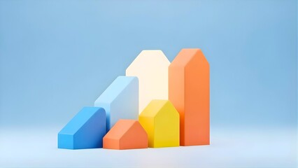 Vibrant 3D bar chart with colorful blocks on blue background