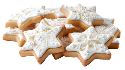 Homemade gingerbread Christmas cookies in star and tree shapes on a white background create a festive holiday dessert featuring sweet brown sugar biscuits and traditional xmas decorations