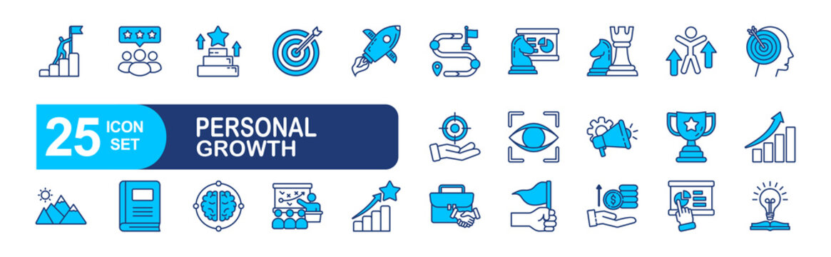 Personal growth set of web icons in line style. vector illustration concept relate to success, growth, personal, business, concept, vector, set, goal, outline, human, process