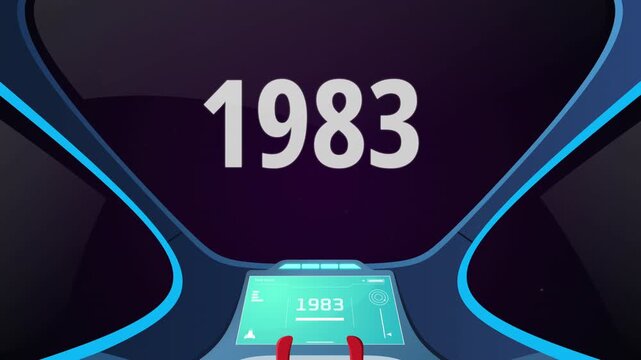 Time travel cockpit with futuristic animation jump to the year 1983. Ideal for content creators, tech presentations, future concepts, and cinematic video projects.
