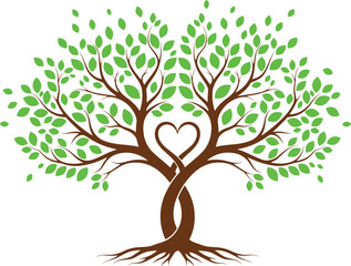 Fototapeta premium Vibrant tree with a loving heart formed by its branches, illustrating growth, unity, and natural beauty