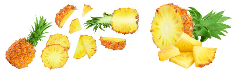 pineapple slices isolated on white background with full depth of field. Top view. Flat lay