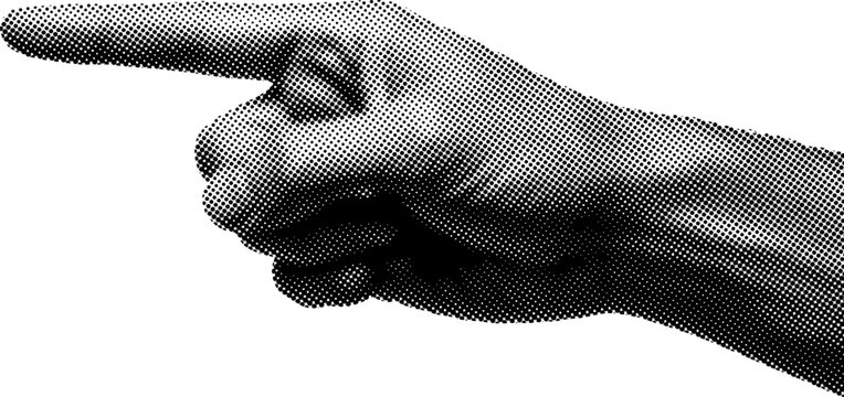 Index finger pointing side view hand halftone vector effect