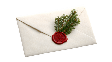An open paper envelope holds a blank Christmas letter with a Santa Claus decoration, creating a vintage postal message or invitation for holiday correspondence and seasonal gift communication
