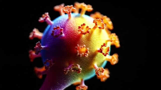 A Stunning Visualization of a Virus: Exploring the Intricate Details of Its Structure and Features Under High Magnification, Showcasing Vibrant Colors and Unique Morphology