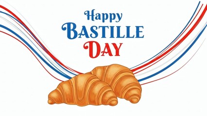 Happy bastille day celebration with croissants and ribbons