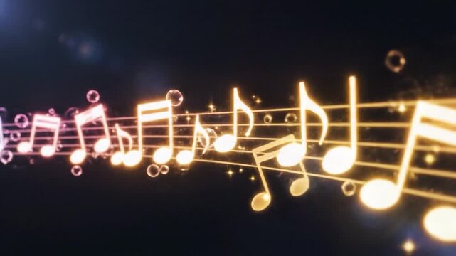Musical notes illustration on black background