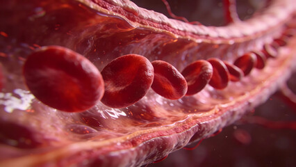Red Blood Cells Flowing Through Blood Vessel 3D Render