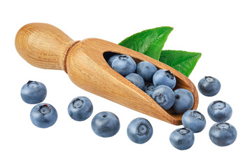 blueberry in wooden scoop isolated on white background