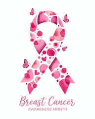 Fototapeta premium Glossy Pink Ribbon Design for Breast Cancer Awareness Month Campaigns Medical Healthcare Support and Female Wellness Advocacy Background