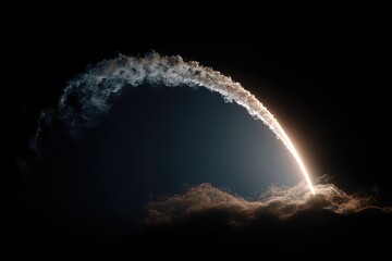 Glowing Comet Arc Over Dark Clouds