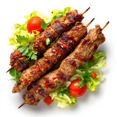 Grilled Kebab with Fresh Salad Isolated