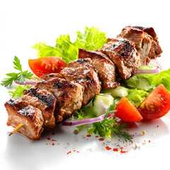 Grilled Kebab with Fresh Salad Isolated