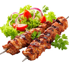 Grilled Kebab with Fresh Salad Isolated
