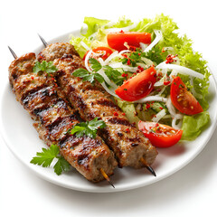 Grilled Kebab with Fresh Salad Isolated