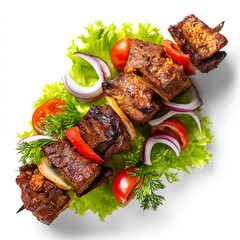 Grilled Kebab with Fresh Salad Isolated