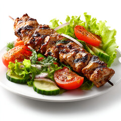 Grilled Kebab with Fresh Salad Isolated