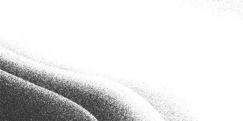 Black and white abstract grainy texture with curved lines and scattered dots