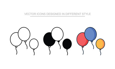 Balloon icon set in different style with white background illustration