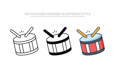 Drum vector icon stock isolated on white sheet