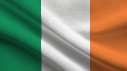 Obraz premium A Ireland flag is visible with vivid colors and symbols. The flag features green, orange, and white colors. This scene highlights national pride and identity through design.