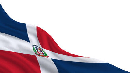 The vibrant flag of the Dominican Republic is displayed proudly, symbolizing independence and sovereignty. The rich colors celebrate the country's heritage during National Flag Day.