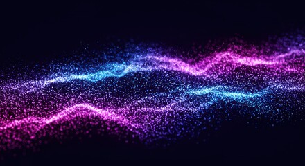 Glowing streams of purple and blue particles flow across a dark background in abstract motion