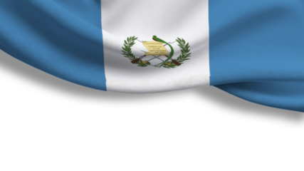 The flag of Guatemala displays blue and white stripes, symbolizing peace and the sky. In the center, a shield shows national elements representing sovereignty and heritage.