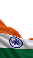 The national flag of India features vibrant orange, white, and green bands, with a navy blue Ashoka Chakra at the center. The flag flutters proudly, representing the nation's sovereignty and unity.